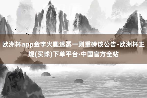 欧洲杯app金字火腿透露一则重磅该公告-欧洲杯正规(买球)下单平台·中国官方全站